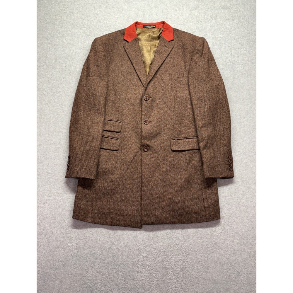 Inserch Limited Edition Mens XL Brown Herringbone Wool Blend Overcoat Jacket 500